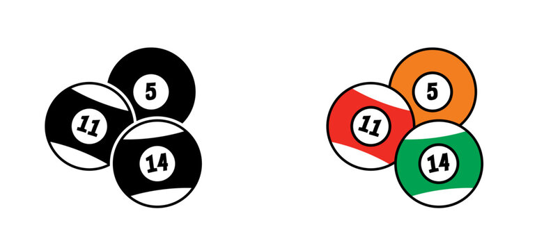 Billiard balls for billiard triangle. Billiard table or snooker table with cues and balls rack. Pyramid of billiard balls for pool table with cue and ball. Sport game tools. Balls racks.