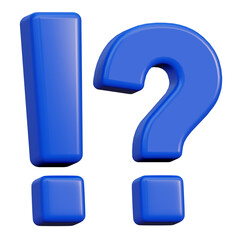 3d icon, exclamation mark and question mark. It is an acute and important question. Urgent objection. 3D render illustration in cartoon style. Transparent background, isolation.