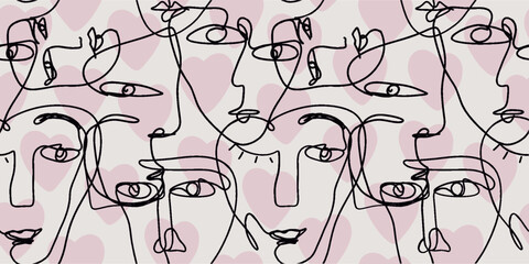 Seamless pattern line drawing of women with different faces
- 781363847
