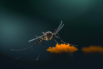 Mosquito is seen in the image with yellow flower in the background.
