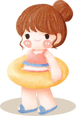 Cartoon drawing a girl with swimming ring