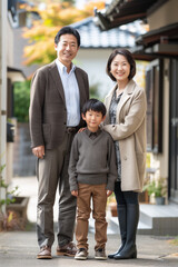日本の家族写真。父、母、息子