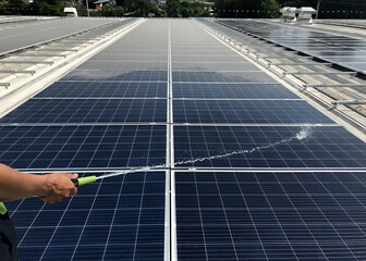 Cleaning solar photovoltaic (PV) panels activity by worker