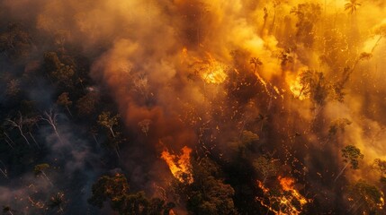 Fototapeta na wymiar KS Aerial_view_of a forest fire in the Amazon rainforest.