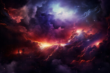 A vibrant sky displaying a variety of colors, scattered with fluffy clouds and twinkling stars. Magic cosmos concept