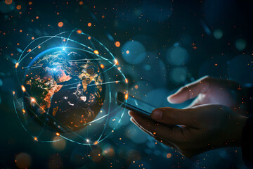 Global connectivity through smartphones fosters innovation, Smartphone technology fuels economic growth worldwide - obrazy, fototapety, plakaty