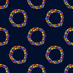 Seamless pattern with round design elements in mosaic style. Design element for wrapping paper, textile, fabric. Vector illustration. Mosaic textured effect.