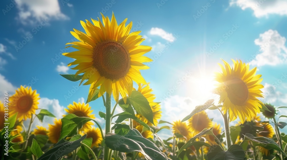 Canvas Prints A sunflower in a bright field under sunlight