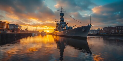 Majestic Historical Warship Docked as Captivating Naval Museum Inviting Visitors to Explore Rich Maritime History