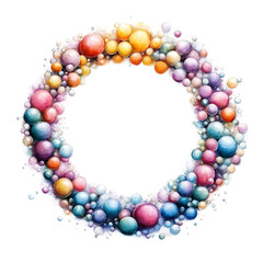 Fototapeta premium colored soap bubbles, a cute composition. round frame. illustration. artificial intelligence generator, AI, neural network image. background for the design.