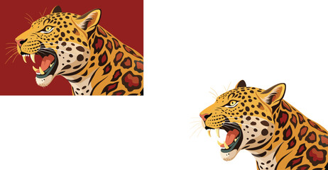 Vector artwork of a snarling leopard on a red background