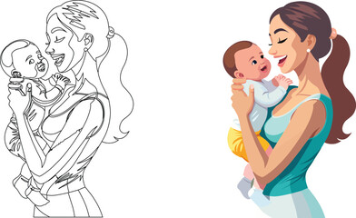 Woman Mom Hugs Newborn Baby-