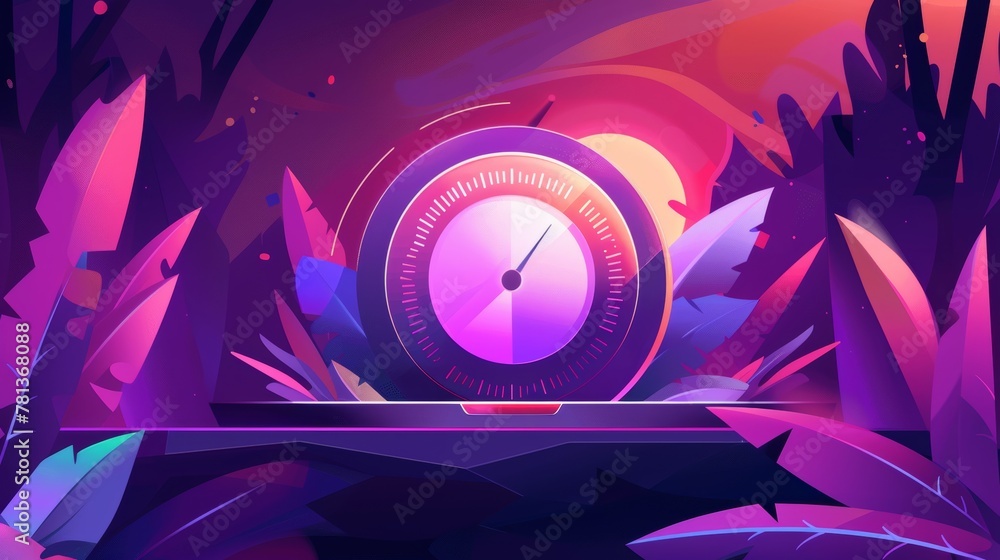 Poster modern landing page for internet connection optimization with illustration of laptop and speedometer