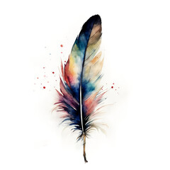 a bright watercolor bird feather. illustration. artificial intelligence generator, AI, neural network image. background for the design.
