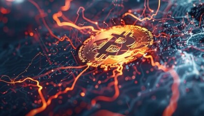 A close up of a Bitcoin symbol with a red and orange background by AI generated image