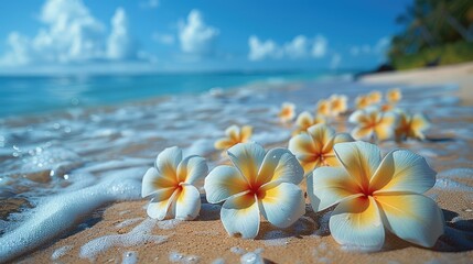 The salty tang of the ocean mingling with the sweet fragrance of tropical blooms. - obrazy, fototapety, plakaty