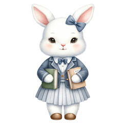 Obraz premium Cute white rabbit in the school PNG Clipart