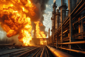 Large fire broke out at an oil refinery due to military attacks Generative AI