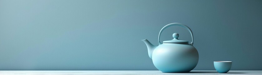 visually appealing composition featuring a front view of a teapot casting a soft, ethereal glow, symbolizing the ability to brew teas that induce deep states of peace - obrazy, fototapety, plakaty