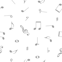 Music notes seamless pattern vector background, white and grey