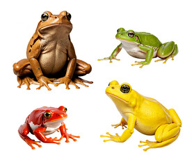Set of different color frogs in various poses. 
