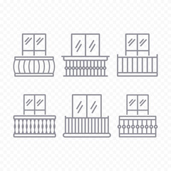 Vector collection of balcony icons. Apartment terrace symbol. Concept of architecture, construction.