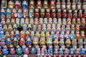 Colorful Matryoshka dolls on a russian market