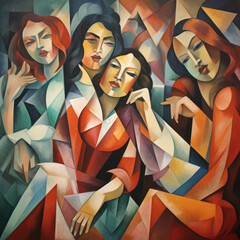 Four figures depicted in vibrant cubist style - 781372267