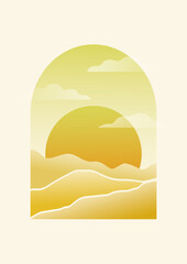 Abstract aesthetic dunes with sunset landscape. Desert sunset minimalistic wall decor. - 781372281
