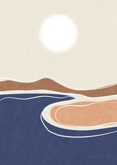 Abstract aesthetic background with sunset seaside landscape. Earth tones, burnt orange dunes. - 781372499