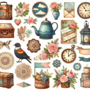 collection of different illustrations in retro style
