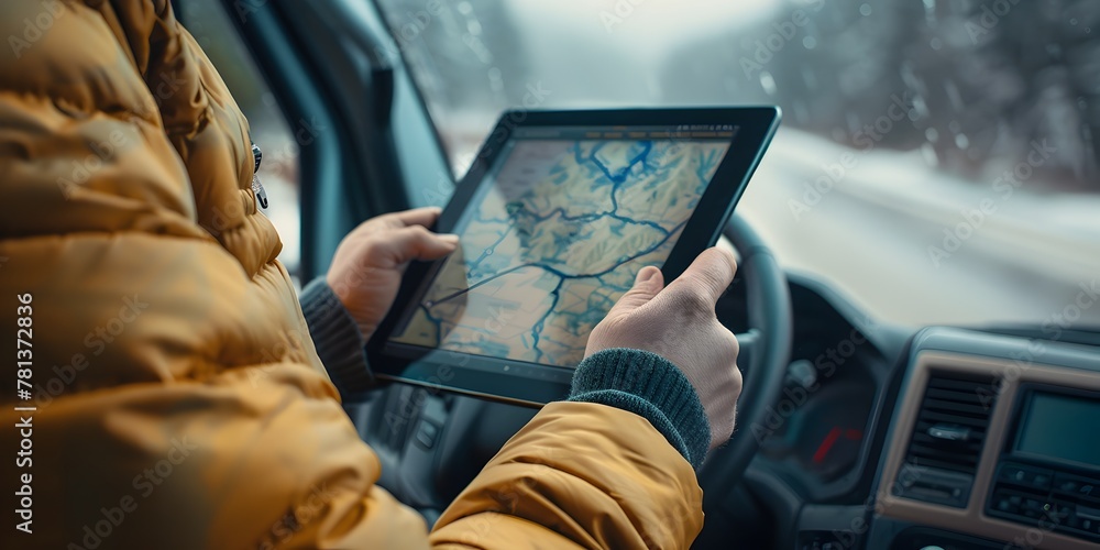 Poster Logistician Hands Plotting Routes on Digital Tablet Blending Tradition and Technology