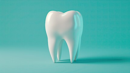 3D image of a single white tooth green background.