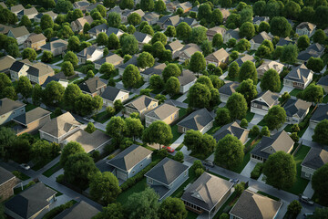 Aerial view of beautiful town urban landscape with suburban houses at residential area AI Generative