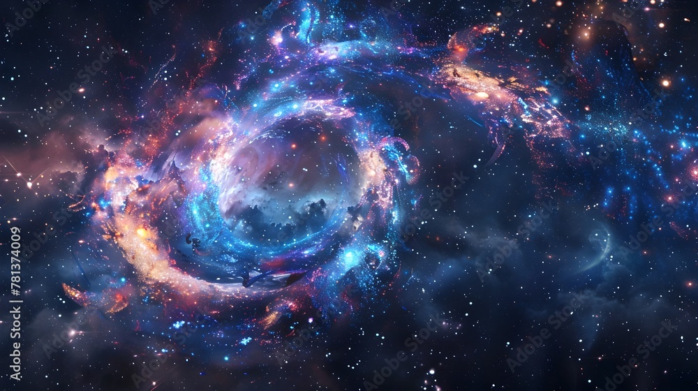Poster mesmerizing interstellar vortex of luminous celestial formations in deep cosmic expanse