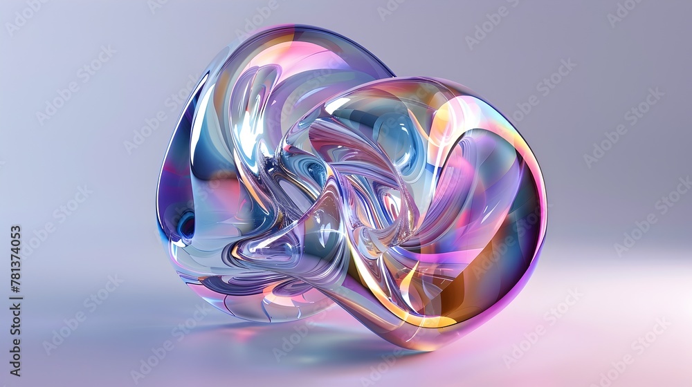 Poster Shimmering Holographic Geometric Forms in Iridescent Color-Changing Dynamism