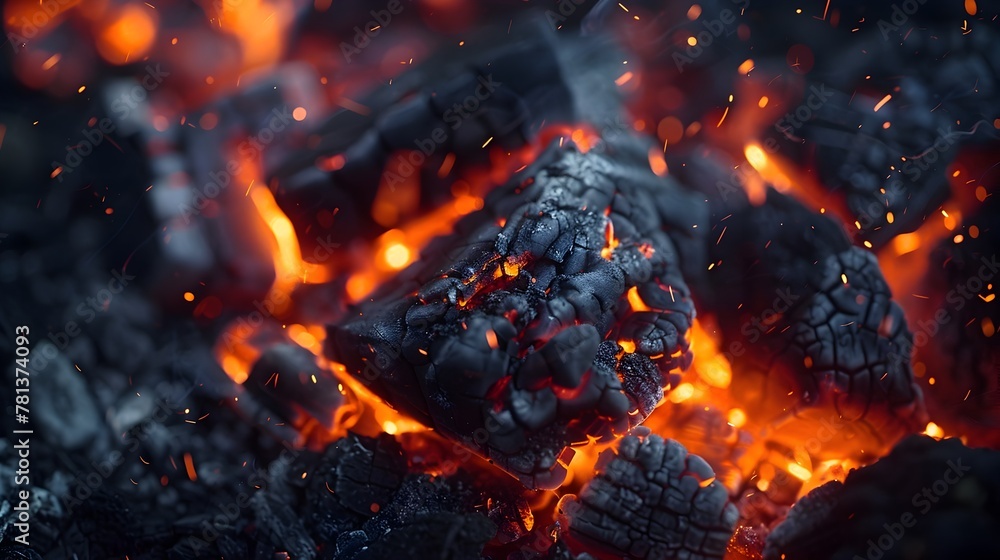 Poster glowing embers in captivating close-up showcase the mesmerizing depth and intensity of the fiery ele