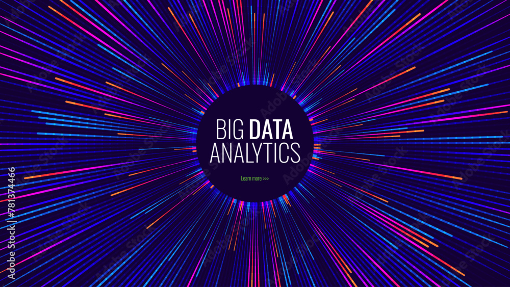 Poster Big Data Visualization Vector. Circle Data Graph Connections. Digital Statistical and Analysis Methods Visual Data Science Concept. Technology Vector Illustration.