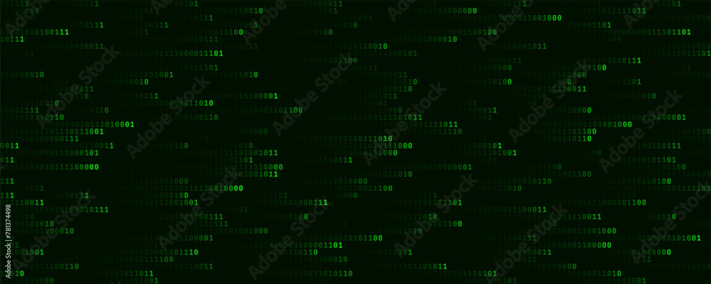 Fototapete Abstract Binary Software Programming Code Background. Random Parts of Program Source Code. Binary Digits Matrix. Digital Data Cyber Security Technology Concept. Ultra Wide Vector Illustration.