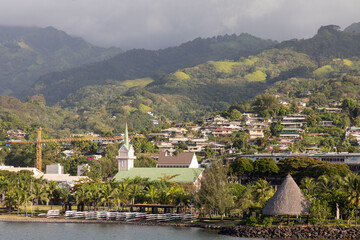 Part of the capital of French Polynesia, Papeete, on the South Pacific island of Tahiti.