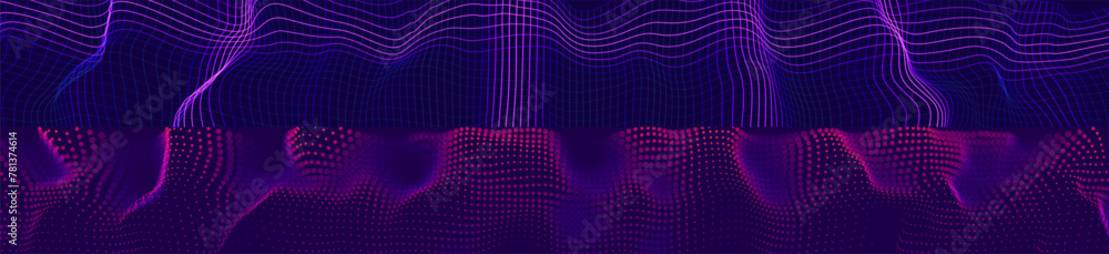 Aufkleber Purple Dark Blue Music Equalizer Abstract Background. Wave Thin Lines Curve Pattern Background. Minimal Contour Lines Texture. Abstract Vector Illustration.