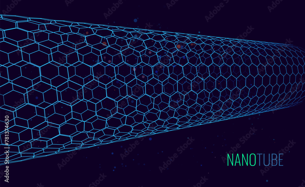Fototapete graphene nanotube. abstract nanotechnology hexagonal tube grid. technology or science vector illustr