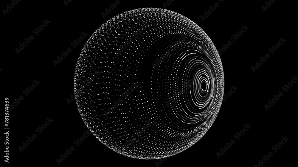 Poster Abstract Spherical Form Consisting of Small Particles. 3D Objects with Dots. Molecular Grid. Futuristic Connection Structure for Technology and Science. Vector Illustration.
