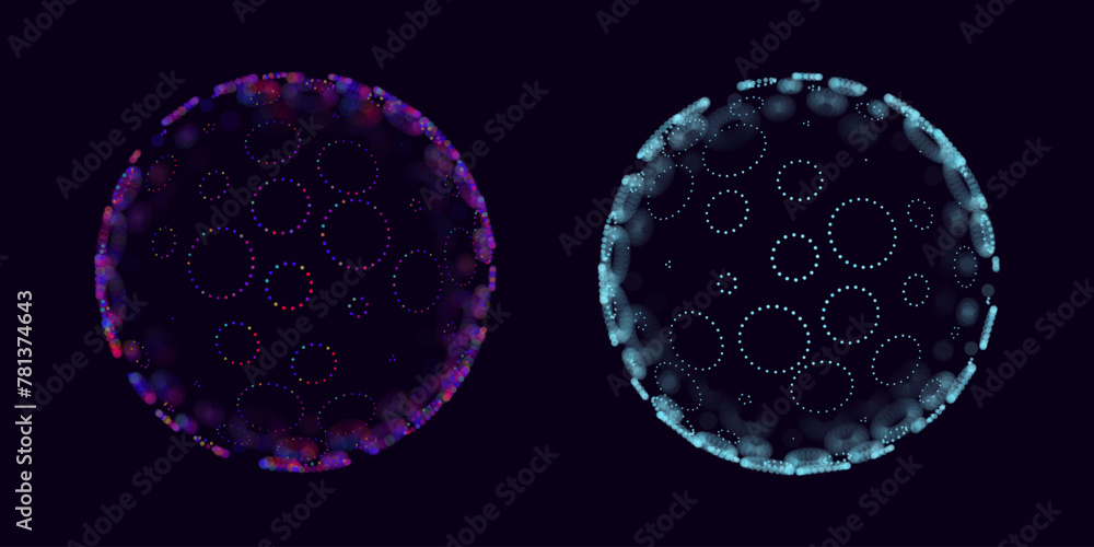 Poster Circle Lines on 3D Spheres. Global Digital Connections. 3D Wireframe Sphere Symbols Illustration. Abstract 3D Design. Technology Science Style Vector Background.