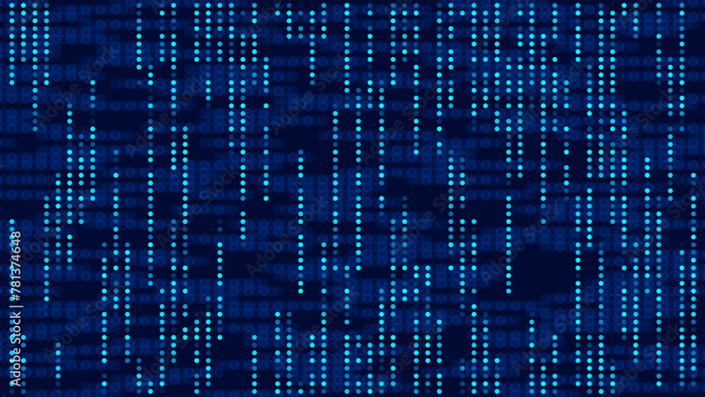 Poster Falling Blue Digital Pixels. Pixel Abstract Tech Mosaic Gradient Design Background. Monochromatic Abstract Background. Digital Technology Vector Illustration.