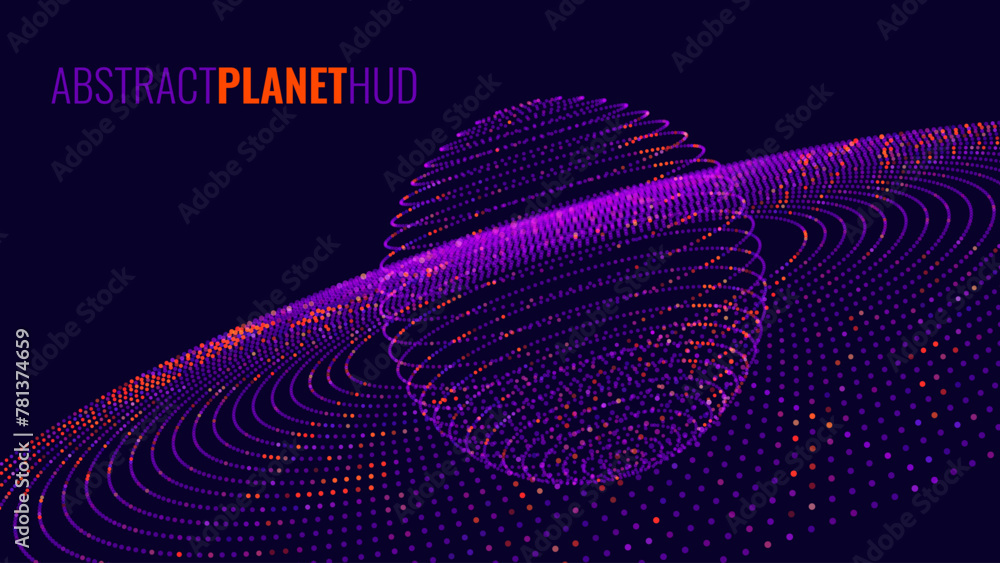 Fototapete digital planet hologram hud with rings. particles hi-tech globe design. global network connections. 