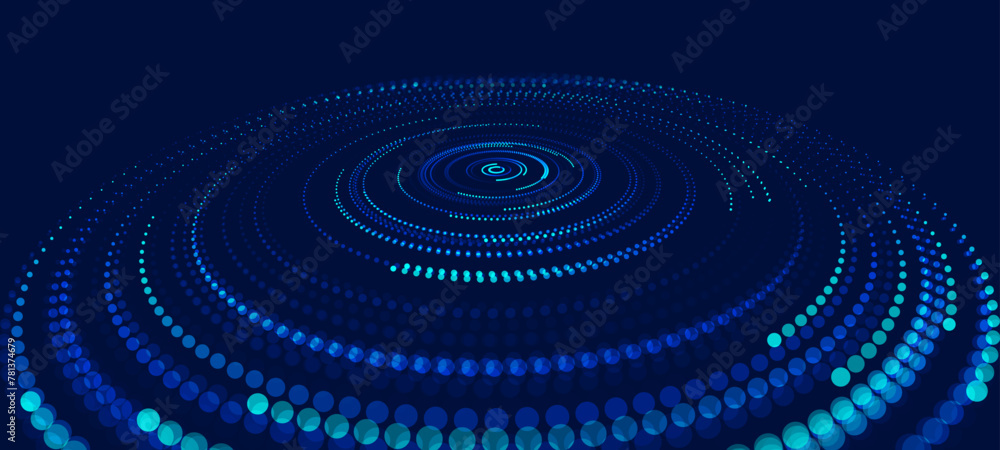 Poster Blue Circular Geometric Vortex. Abstract Circular Swirl Lines. Moving Concentric Circles Vector Background. Orbit Gradient Vector Illustration.