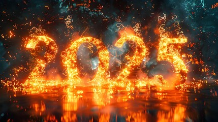 Fiery Countdown to the Year 2025 - Dramatic Depiction of a Foreboding Future with Intense Flames and Glowing Numerals