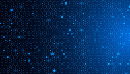 Hexagonal Abstract Technology Background. Hexagons Pattern for Tech Communication Design. Hi-tech Cyber Hexagon Sci-Fi Game Banner Grid. Blue Science Vector Illustration.
