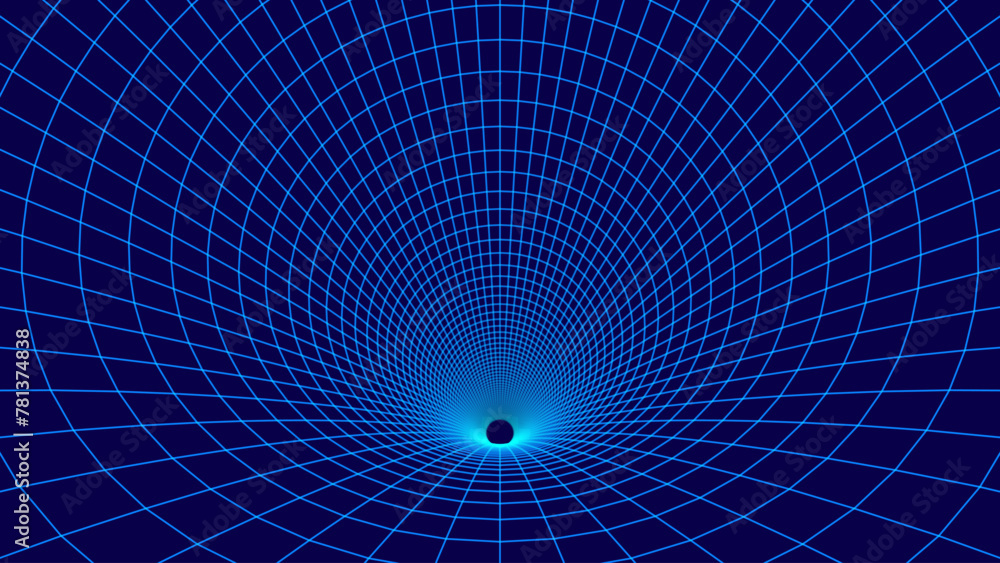 Leinwandbilder Blue Digital Tunnel or Wormhole. Wireframe Abstract Mesh with Hole. 3D Tunnel Grid Mesh. Blue Hi Tech Texture. Technology or Science Vector Illustation.